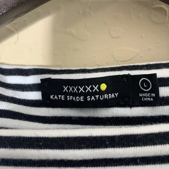 Kate Spade Saturday Striped Boatneck Tee Black White Sz L - Picture 3 of 8